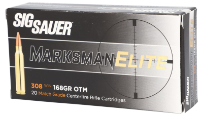 Sig Sauer E308M120 Marksman Elite  308 Win 168 gr Open Tip Match 20 Per Box/ 25 Case