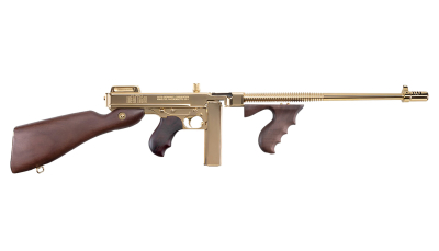 Thompson T150DTG 1927A-1 Deluxe 45 ACP Caliber with 16.50" Barrel, 20+1 Capacity (Stick), 50+1 Capacity (Drum), Titanium Gold Metal Finish, American Walnut Stock Wood Grip Right Hand