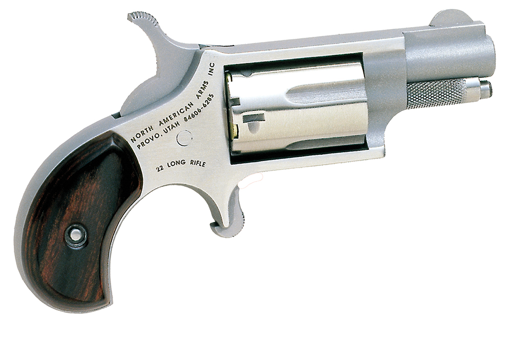 North American Arms 22LR Mini-Revolver *CA Compliant 22 LR 5 Shot 1.13" Stainless Steel Barrel, Frame & Cylinder, Rosewood Birdshead Grip Exposed Hammer