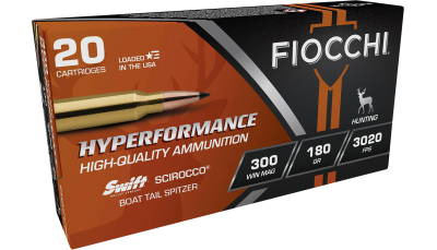 Fiocchi 300WMSCA Hyperformance  300WinMag 180gr Swift Scirocco II Boat Tail Spitzer 20 Per Box/10 Case