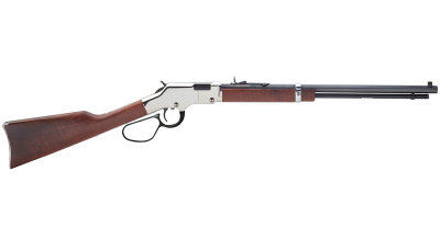 Henry H004SL Golden Boy Silver Large Loop 22 Short, 22 Long or 22 LR Caliber with 16 LR/21 Short Capacity, 20" Blued Barrel, Nickel-Plated Metal Finish & American Walnut Stock Right Hand (Full Size)