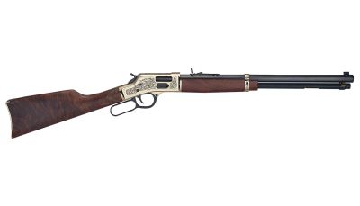 Henry H006GMD Side Gate Deluxe 357 Mag/38 Special 10+1 20" Blued Octagon Barrel, Engraved Polished Brass Rec, Semi-Fancy American Walnut Stock, Adj. Sight
