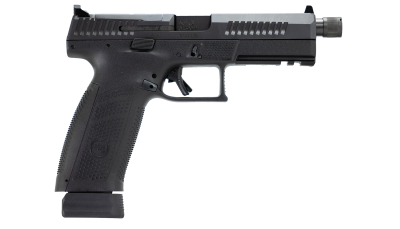 CZ-USA 91556 P-10 F  9mm Luger 21+1 5.10" Black Steel Threaded Barrel, Black Nitride Optic Ready/Serrated Steel Slide, Black Polymer Frame w/Picatinny Rail, Ambidextrous