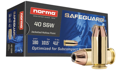 Norma Ammunition 801407727  Safeguard 40S&W 180gr Jacketed Hollow Point 50 Per Box/20 Case