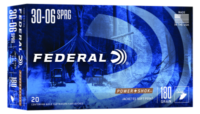 Federal 3006B Power-Shok  30-06Springfield 180gr Jacketed Soft Point 20 Per Box/10 Case