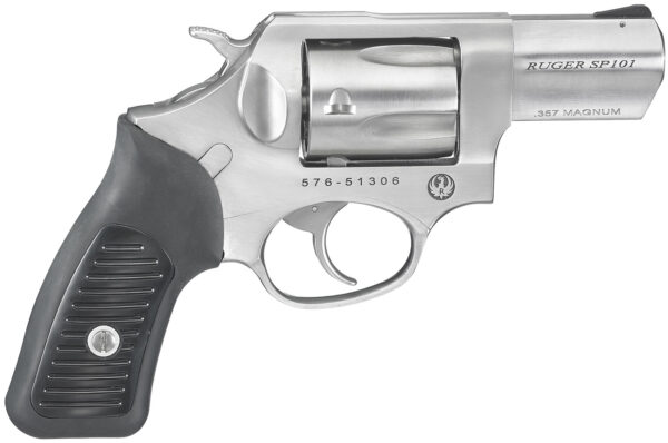 Ruger 5718 SP101  357 Mag 5rd 2.25" Satin Stainless Steel Barrel, Cylinder & Frame, Black Rubber Grip, Transfer Bar Safety, Exposed Hammer