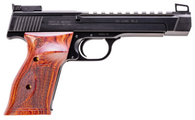 Smith & Wesson 178031 41 Performance Center Full Size Frame 22 LR 10+1, 5.50" Blued Button Rifled/Picatinny Rail Barrel, Blued Serrated Slide & Frame, Custom Wood Target Grip, Thumb Safety