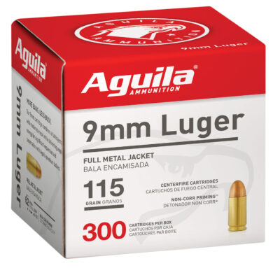 Aguila 1E097700 9mm Luger 115gr Full Metal Jacket 300 Per Box/4 Case