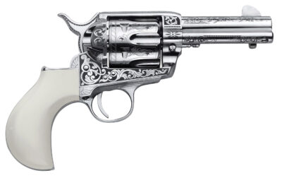 Cimarron PP346HUCKENG Huckleberry  45 Colt (LC) 6 Shot, 3.50" Nickel Engraved Barrel, Cylinder & Frame, Poly-Ivory w/"Huckleberry" Engraved On The Backstrap Grip