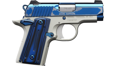 Kimber Mfg.,inc 3300090 Micro Sapphire NS 380 ACP 7+1 2.75" Polished Bright Blue PVD Coating Cut Scroll Engraving and Border Stainless Steel Thin blue/black ball-milled G-10 Grip