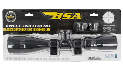 BSA 35039X40AOWRTB Sweet 350 Legend Black Matte 3-9x40mm AO 1" Tube 30/30 Reticle Features Weaver Rings