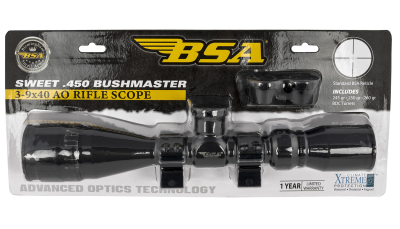 BSA 45039X40AOWRTB Sweet 450 Bushmaster Matte Black 3-9x40mm AO 1" Tube 30/30 Reticle Features Weaver Rings