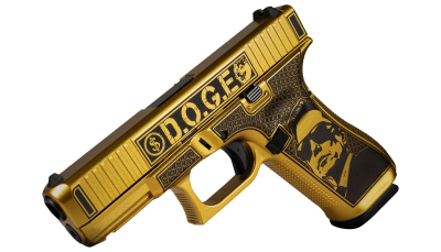 Glock PA455S204NDGE G45 Gen5 9mm Luger 17+1 4.02" Black GMB Barrel, Glamour Glock Gold Cerakote Serrated Steel Slide w/D.O.G.E., Glamour Glock Gold Cerakote Polymer Frame w/Trump & Elon
