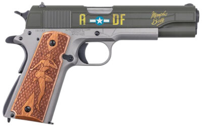 Auto-Ordnance 1911BKOC19 1911 Memphis Belle Full Size Frame 45 ACP 7+1 5" Stainless Steel Barrel, OD Green Cerakote Serrated Slide, Gray Cerakote Steel Frame w/Beavertail, Custom Engraved Wood Grip