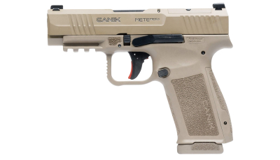 Canik HG7885CAD-N Mete MC9LS *CA Compliant 9mm Luger 10+1 3.63" Black Steel Barrel, Desert Cerakote Steel Serrated Slide, Flat Dark Earth Polymer Frame w/Picatinny Rail, Interchangeable Backstrap Grip