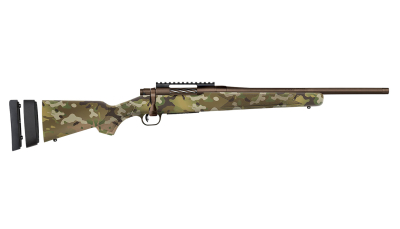 Mossberg 28281 Patriot Super Bantam Youth 350 Legend 4+1 18" Patriot Brown Cerakote Threaded Bull Barrel, Patriot Brown Cerakote Steel Receiver w/Picatinny Rail, MultiCam Fixed Synthetic Stock