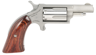 North American Arms 22MGBG Mini-Revolver  Sports South Exclusive 22 WMR 5 Shot 1.63" Stainless Steel Barrel, Frame & Cylinder, Wood Boot Grip, Exposed Hammer
