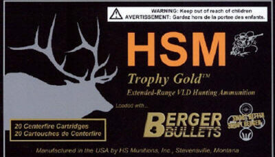 HSM 300HH185VLD Trophy Gold Extended Range 300 H&H Mag 185 gr Berger Hunting VLD Match 20 Per Box/ 20 Case