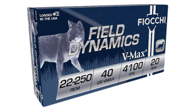 Fiocchi 22250HVB Field Dynamics  22-250Rem 40gr Hornady V Max 20 Per Box/10 Case