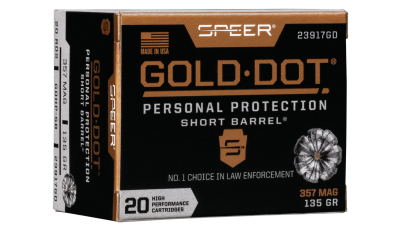 Speer 23917GD Gold Dot Personal Protection Short Barrel 357Mag 135gr Hollow Point 20 Per Box/10 Case