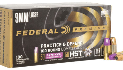 Federal P9HST2TM100 Premium Practice & Defend 9mmLuger 147gr HST JHP/Syntech TSJ 100 Per Box/5 Case