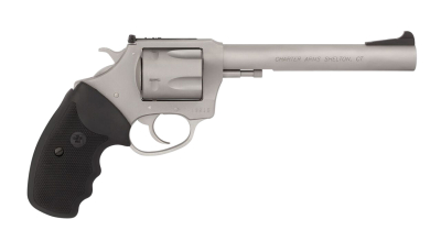 Charter Arms 73566 Mag Pug Target Extra Large 357 Mag, 6 Shot 6" Matte Stainless Steel Barrel, Cylinder & Frame w/Black Finger Grooved Rubber Grip