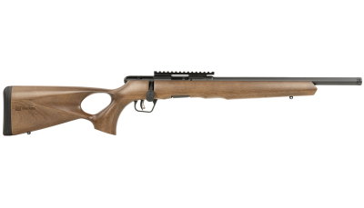 Savage Arms 70217 B Series Timber 22 LR 10+1 18" Matte Black Threaded Barrel, Matte Black Picatinny Rail Carbon Steel Receiver, Woodgrain Fixed Thumbhole Stock