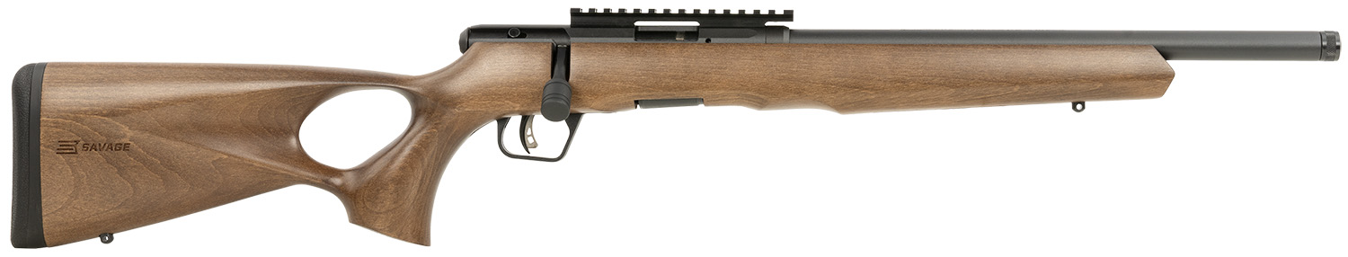 Savage Arms 70217 B Series Timber 22 LR 10+1 18" Matte Black Threaded Barrel, Matte Black Picatinny Rail Carbon Steel Receiver, Woodgrain Fixed Thumbhole Stock