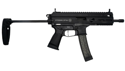 Grand Power 850003223131 SP9A1 Stribog 9mm Luger 30+1 8" Black Threaded Barrel, M-LOK Handguard, Black Aluminum Picatinny Rail Receiver, Black PDW Tailhook Brace, Black Polymer Grip, Thread Protector