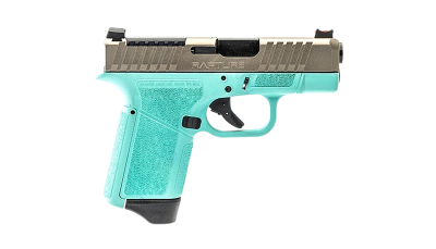 Gforce Arms GF932512RN Rapture  Sub-Compact Frame 9mm Luger 12+1 3.25" Black Barrel, Nickel Steel Optic Cut/Serrated Slide, Robin Egg Blue Cerakote Polymer Frame, Shield RMSc/RMR Footprint