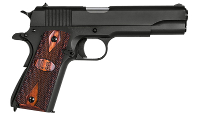 Auto-Ordnance 1911BKOW 1911 A1 GI Spec 45 ACP 7+1, 5" Stainless Steel Barrel, Matte Black Serrated Carbon Steel Slide & Frame w/Beavertail, Checkered Wood w/Integrated US Logo Grip