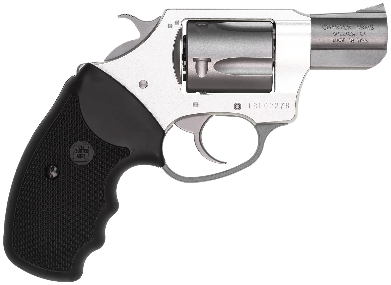 Charter Arms 53820 Undercover Lite Compact 38 Special, 5 Shot 2" Stainless Steel Barrel & Cylinder, Anodized Aluminum Frame w/Black Finger Grooved Rubber Grip, Exposed Hammer