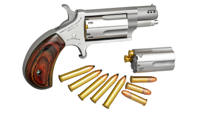 North American Arms 22MSCP Mini-Revolver Combo 22 LR/22 WMR 5 Shot 1.63" Stainless Steel Ported Barrel, Stainless Steel Frame & Cylinder, Rosewood Birdshead Grip, Exposed Hammer
