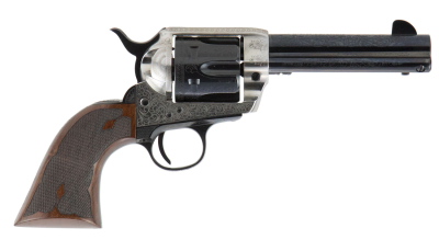 Cimarron PP410LSFW Frontier Pre-War 1896-1940 45 Colt (LC) 6 Shot, 4.75" Blued Steel Barrel, Blued Cylinder, Old Silver Engraved Steel Frame, Checkered Walnut Grip, Exposed Hammer