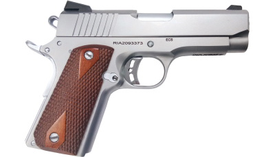 Rock Island 51868 Rock Standard CS *CA Compliant 45 ACP 3.63" 7+1 Matte Stainless Steel Frame & Slide Double Diamond Checkered Wood Grip