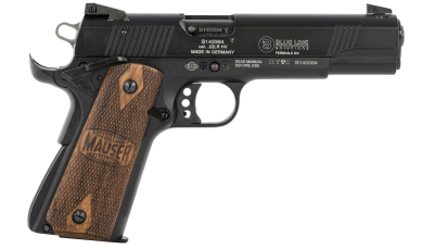 Mauser Rimfire 4110605 1911  22 LR 10+1 5" Black Steel Barrel, Black Aluminum Slide, Black Aluminum Frame w/Beavertail, Walnut Grip, Ambidextrous