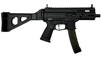 Grand Power 810091152836 Stribog SP9A35S 9mm Luger 30+1 8" Black Picatinny Rail Receiver, SB Tactical Brace, Black Polymer Grip