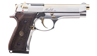 Derya Firearms 10L.MELIK9.NG.TR Melik  9mm Luger 10+1 4.90" Gold TiN Steel Barrel, Black Melonite Serrated Steel Slide,  Black Aluminum Frame, Black Polymer Grip