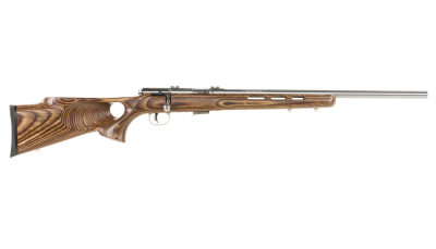 Savage Arms 96200 93R17 BTVSS Full Size 17 HMR 5+1 21" Satin Heavy Button Rifled Barrel, Satin Drilled & Tapped Stainless Steel Receiver, Natural Brown Thumbhole Laminate Stock, Right Hand