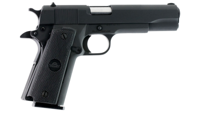 Rock Island 51453 GI Standard FSHC *CA Compliant 45 ACP Caliber with 5" Barrel, 10+1 Capacity, Overall Black Parkerized Finish Steel, Beavertail Frame, Serrated Slide & Black Rubber Grip