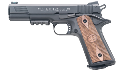 Chiappa Firearms 401101 1911-22 Custom 22 LR 10+1 5" Blued Serrated Steel Slide w/Picatinny Rail & Beavertail Frame, Stippled Walnut Grip