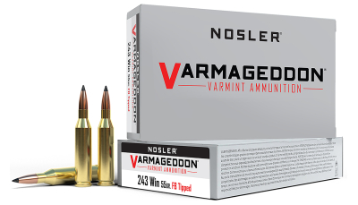 Nosler 65165 Varmageddon  243Win 55gr Flat Base Tipped 20 Per Box/10 Case