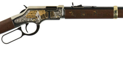 Henry H004GBA Golden Boy God Bless America Edition 22 Short Caliber with 16 LR/21 Short Capacity, 20" Octagon Barrel, Nickel-Plated Metal Finish & American Walnut Stock Right Hand