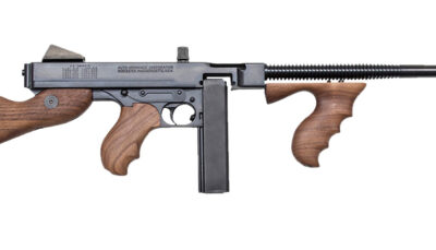 Thompson T5100D 1927A-1  45 ACP Caliber with 16.50" Barrel, 20+1 Capacity (Stick), 100+1 Capacity (Drum), Blued Metal Finish, American Walnut Stock Wood Grip Right Hand