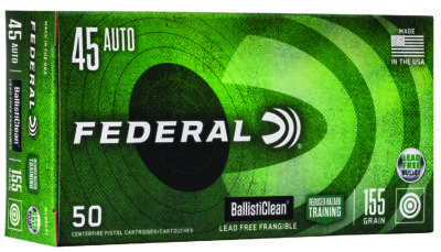 Federal BC45CT1 BallistiClean Reduced Hazard Training 45ACP 155gr Lead Free Frangible 50 Per Box/20 Case
