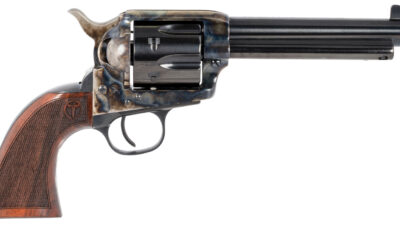 Taylors & Company 550813 Smoke Wagon  45 Colt (LC) Caliber with 5.50" Blued Finish Barrel, 6rd Capacity Blued Finish Cylinder, Color Case Hardened Finish Steel Frame & Checkered Walnut Grip