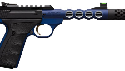 Browning 051562490 Buck Mark Plus 22 LR 10+1 5.90" Vision, Threaded w/Sawtooth Cuts Barrel, Matte Black Optic Ready/Serrated Steel Slide, Blue Anodized Aluminum Black Ultragrip FX Grips
