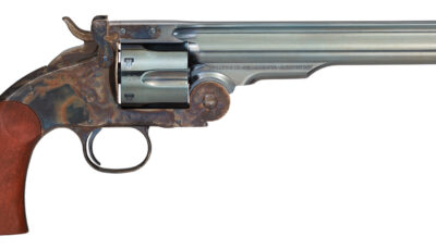 Taylors & Company 550651 Schofield Top Break 44-40 Win Caliber with 7" Charcoal Blued Finish Barrel, 6rd Capacity Charcoal Blued Finish Cylinder, Color Case Hardened Finish Steel Frame & Walnut Grip