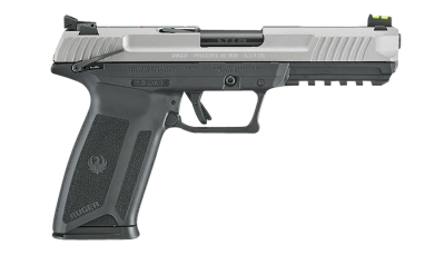 Ruger 16408 Ruger-5.7  Exclusive Finish 5.7x28mm 20+1 4.94" Black Nitride Steel Barrel, Savage Cerakote Serrated Steel Slide, Black Polymer Frame w/Picatinny Rail, Black Polymer Grip, Right Hand