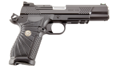 Wilson Combat EDCXLPR9A EDC X9L 9mm Luger 15+1 5" Black DLC Serrated Stainless Steel Slide, Black Aluminum Frame w/Beavertail & Picatinny Rail, Black G10 Starburst Grip